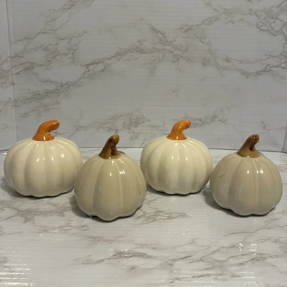 Mini pumpkins ceramic decor figures with painted flowers fall Halloween decor